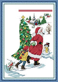 Howie's Needlepoint Cross Stitch Kits, 14CT Pre-Printed Christmas Pattern Embroidery Kits, Full Range of Stamped Starter Needlework Kits (Ice-Skating Santa Claus, 13 x 18.5inch) - color: Ice-Skating Santa Claus