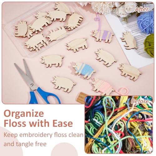 BENECREAT 20Pcs Wooden Animals Floss Bobbins, Pig Shaped Cross Stitch Bobbin Embroidery Thread Cards Winding Plate for DIY Sewing Storage Tool, 2.2x1.3Inch - size: 2.2*1.3*0.15 Inch