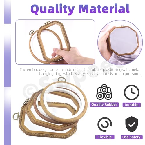 Swpeet 4Pcs 4 Sizes Circle Oval Rectangular Octagonal Embroidery Hoops Kit, Imitated Wood Plastic Display Frame, Cross Stitch Hoop Ring for Art Craft Sewing and Hanging Ornaments Home Decor - style: Styles NO.2
