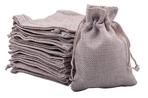 Sansam 50pcs 4.0X5.60 Inch Drawstring Burlap Gift Bags, Jute Jewellery Pouches, Small Plain Lining Burlap Favor Sacks For Herb, Spices, Jute Treat Bags for Christmas, Wedding, Party - color: Plain