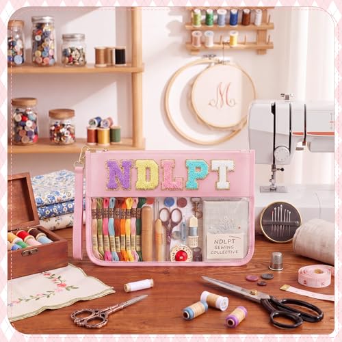 Klyyo Clyro Needlepoint Project Bag Clear Embroidery Sewing Bag Sewing Craft Organizer Storage Chenille Letter Zipper Pouch for Quilting Embroidery Knitting Stitching Cross Stitch Crochet (Pink) - color: Pink