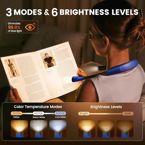 Glocusent Reading Light,Blue Neck Light,80-hr Rechargeable Book Light - color: Blue, size: Standard-Medium