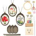 ZOCONE 3 Packs Embroidery Necklace Kit, Embroidery Pendant Kits Mini Cross Stitch Kit with Hoop, Necklace, Pendant, Beads, Stamped Pattern Cloth, Instructions, etc., Embroidery Kits for Adults - color: Gold Beads-F