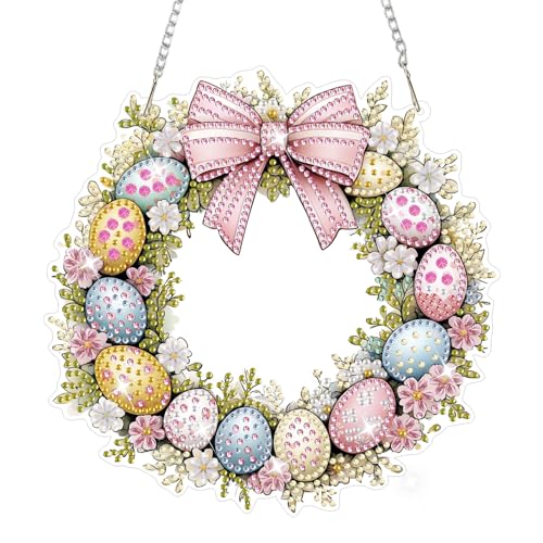 NAIMOER Easter Egg Wreath Diamond Art Hanging Kits for Adults, 5D Special Shaped Rhinestone, DIY Spring Diamond Art Painting Window Pendants Home Garden Wall Hanging Ornament Kits, Double Sided - color: Easter 08