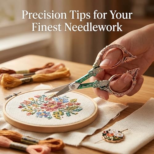 Small Embroidery Scissors with Cover -Cute and Comfortable handles Sturdy Sharp Tips for Precise Cutting, Perfect Size Keeping in Your Sewing Craft Supplies Kit (green gold) - color: Green Gold