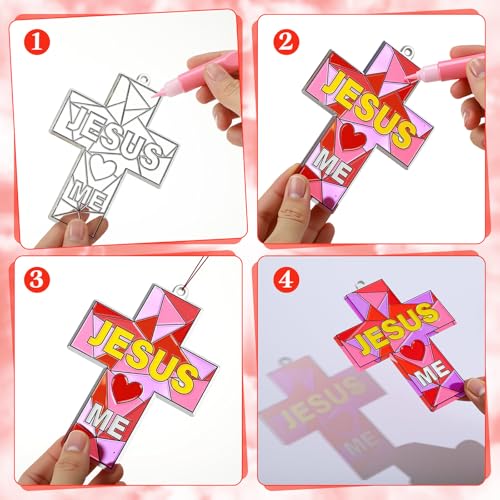 Blueweenly 72 Pcs Christian Cross Suncatchers Craft Kit Bulk, Jesus Love Me - style: Jesus Love Me