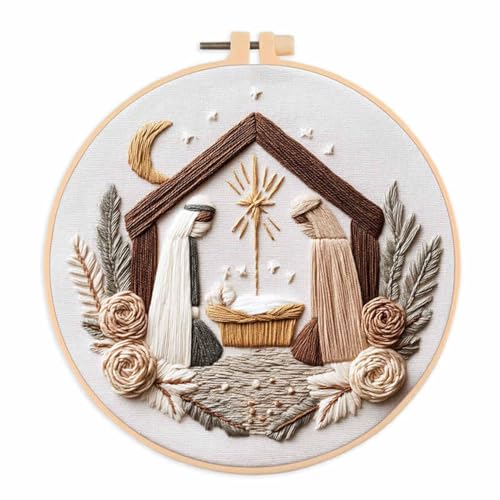 BoAn DIY Nativity Embroidery Kit, Christmas Cross Stitch Kit for Adults - color: fugu-2