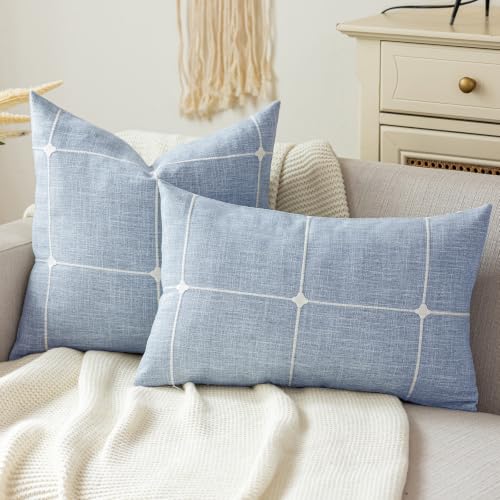 vctops Pack of 2 Rustic Lattice Throw Pillow Covers (Plaid Blue,12"x20") - color: Plaid Blue, size: 20" x 12" (Pack of 2)
