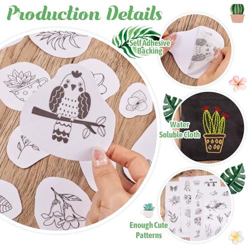 Magibeads 60 Patterns Leaf Flower Bird Insect Water Soluble Embroidery Patterns Plant Bonsai Butterfly Spring Stick and Stitch Transfer Embroidery Paper for Adult Beginners Hand Sewing Starter Kit - color: Flower & Leaf & Butterfly