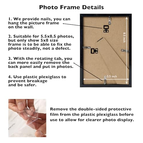 JCJMY 5.5x8.5 Picture Frame Black for Wall Hanging or Tabletop, Wall Mounting Horizontally or Vertically, 5.5 x 8.5 Wall Gallery Poster Photo Frame with Shatter Resistant Plexiglass, Black - color: Black, size: 5.5x8.5 inch