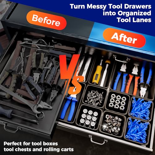 5 PCS Extra Large Toolbox Organizer Trays, Desk Drawer Organizer with EVA Non Slip Pads, Deep Drawer Dividers for Power Tools, Impact Drivers, Cordless Drills, Torque Wrenches (XL_5PCS_Black) - color: XL_5PCS_Black