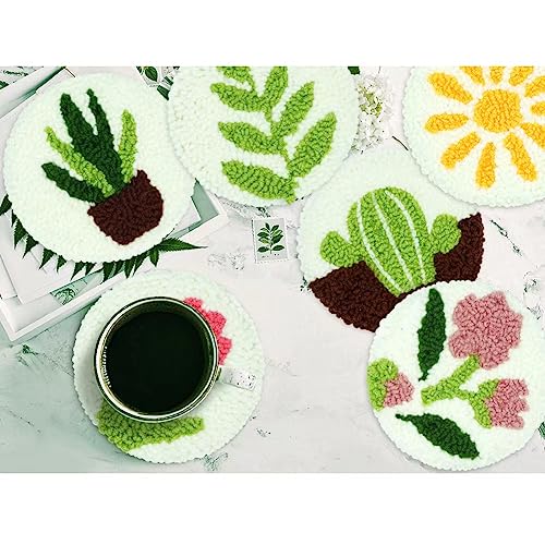 Mefatus Punch Needle Kit for Beginners Adults Easy Punch Needle Embroidery Kit Tool Threader Fabric Hoop Yarn Rug Tufting - color: Plant