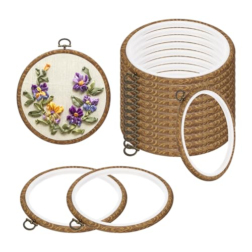 PATIKIL 6inch Embroidery Hoops, 15Pieces Imitated Wood Circle Frame Cross Stitch Hoop Ring for Embroidery Art Craft Sewing Ornaments Hanging Decoration - size: 6inch