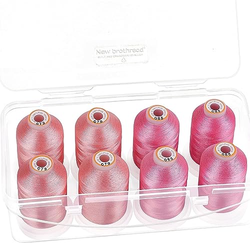 New brothread 8 Spools Embroidery Machine Thread with Box -Salmon Pink+Pink - color: Salmon Pink+Pink