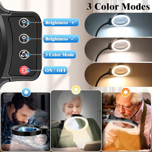 10X 30X Magnifying Glass with Light and Stand, LED Desk Lamp for Close Work - color: Black