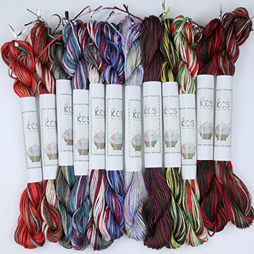 KCS Big skeins of 25 Meters Size 25 Color Variegated Cross Stitch Stranded Threads,12 skeins,02 - color: 12skeins02, size: 12 skeins