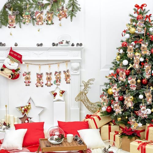 Tondiamo 20 Pcs Christmas Diamond Painting Keychain Kits 5D DIY Diamond Art Pendants Double Sided Hanging Key Chains for Christmas Party Decoration DIY(Deer Style) - style: Deer Style