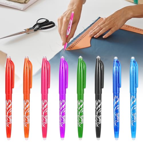 8pcs Heat Erasable Pens for Fabric, Fabric Marking Pens Fabrics Markers No Ghost Lines, Disappearing Ink for Precise Marking for Quilting Sewing Embroidery DIY Dressmaking Fabrics Tailors Chalk