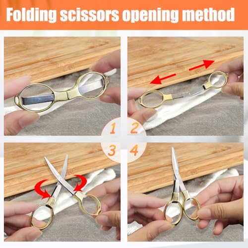 2PCS Folding Scissors, Portable Travel Scissor, Gift for Men Glasses Shaped Mini Shear Telescopic Cutter, Anti Rust Stainless Steel Scissors for Fishing Sewing Home Office (Rose Gold, Gold) - color: Rose Gold, Gold