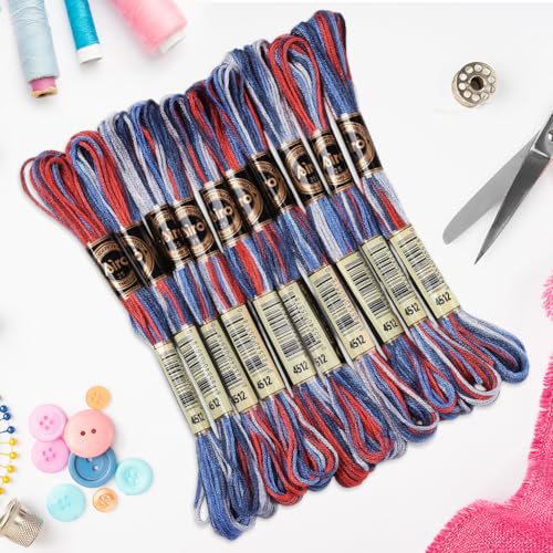 10 Skeins 87.5 Yards 6 Ply Variegated Royal Blue Cross Stitch Floss Segment Embroidery Thread Gradient Friendship Bracelet String Yarn Bulk for Sewing Making Jewelry Needlecraft Knitting - color: Royal Blue