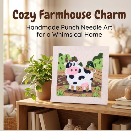 Embroidery Punch Needle kit Frame, Embroidery Starter Kits for Beginner,Punch Needle Fabric with Pattern,Threader, Yarns,Embroidery Hoops & Rug Punch (Green-Brown) - color: Green-brown