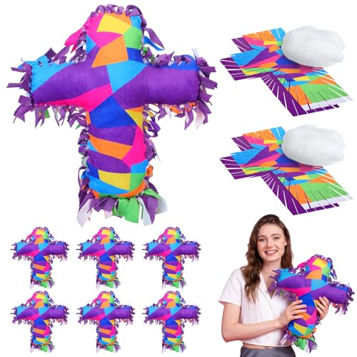 Weysat 6 Sets Religious Cross Tied Pillow Craft Kit 2026 VBS Crafts Christian DIY Pillow Gifts with PP Cotton Sunday School Decor VBS Favors Giveaways - style: Cross