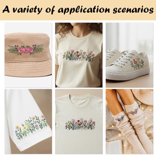 Flower Water Soluble Embroidery Patterns, 6 Sheets 48 Pcs Stick and Stitch Embroidery Papers, Wash Away Pre-Printed Floral Pattern Transfers Paper, Customized Gift for Hand Sewing Lover Beginners - size: Floral