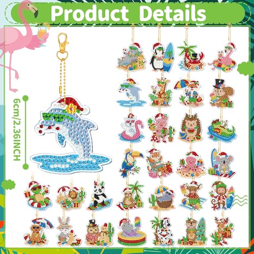 WILLBOND 30 Pcs Christmas Diamond Art Keychain Kits for Adults - color: July Christmas Animal