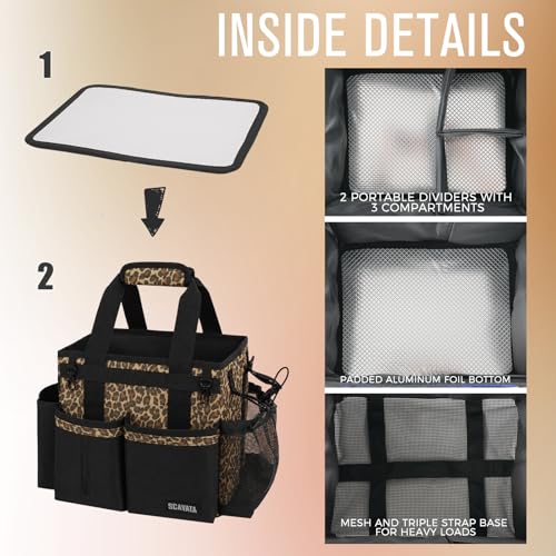 SCAVATA Compact Wearable Cleaning Caddy with Handle & Shoulder Straps - color: Leopard