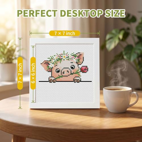 Cute Pig Stamped Cross Stitch Kits for Beginners Adults with Framed - color: DKJ005