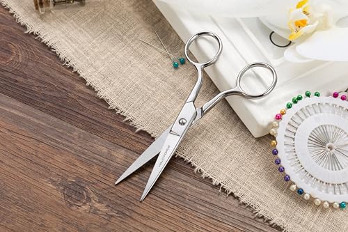 6” Sharp Embroidery Fabric Scissors, Forged Stainless Steel Small Heavy Duty Precision Point Tip Detail Sewing Shears for Dressmaker Tailor Cutting Thread, Yarn, Crafting - style: 6" silver embroidery scissors