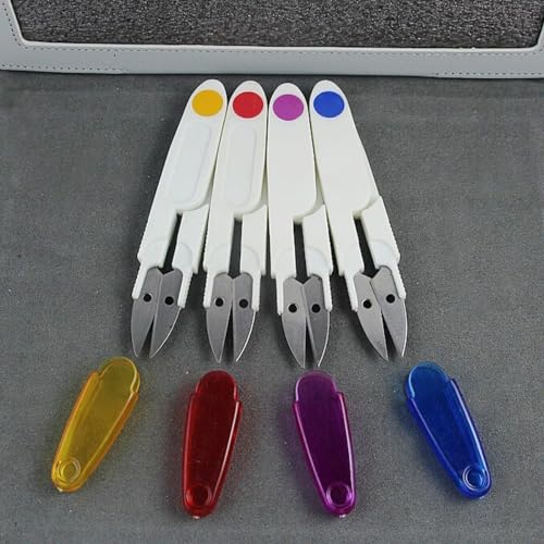 "4 Plastic Handle & Safety Cover Sewing Scissors Clothes Thread Embroidery Cross-stitch Craft Clipper Cutter Tailor Nippers, Sewing Snip Thread Cutter Scissors"