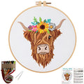 Louise Maelys Highland Cow Floral Embroidery Kit for Beginners Craft - color: kit-11