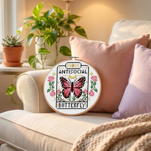 Stamped Cross Stitch Kits for Beginners-Butterfly,with Embroidery Hoop - color: Butterfly