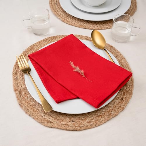 Blue Needles Solid Cloth Napkins 100% Cotton Set of 12-18 x 18 Inches - color: Red, size: 18" x 18" (Set of 12)