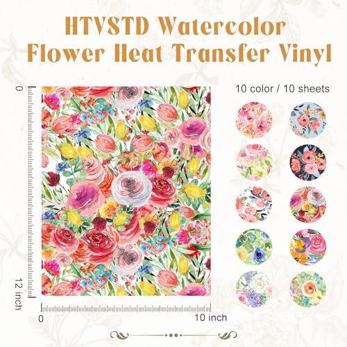 HTVSTD Floral HTV Heat Transfer Vinyl 10 Sheets 12×10in Iron on Vinyl - color: Flower