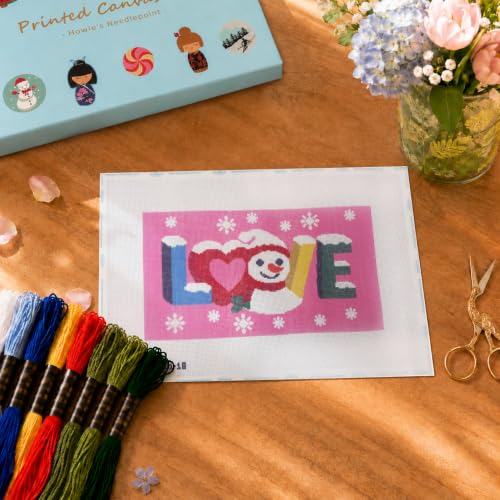 Howie's Needlepoint Needlepoint Kits for Adults & Beginners, 18 Mesh Printed Needlepoint Canvas, Stamped Patterns Canvas Starter Kits(Snowy Love,11"x 6") - color: Snowy Love