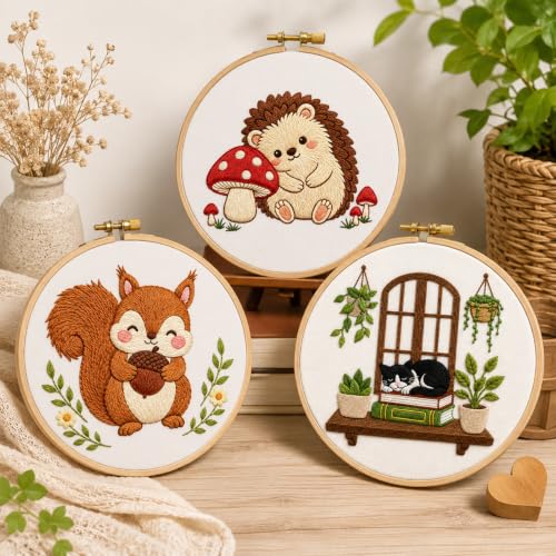 Nuberlic Embroidery Kit for Beginners Stamped Hedgehog Needlepoint - color: Hedgehog