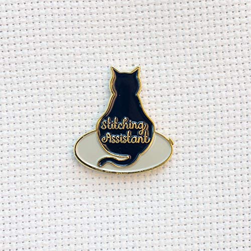 Black Stitching Assistant Black Cat on Embroidery Hoop Enamel Needle Minder