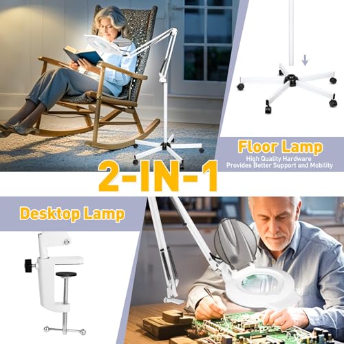 2200 Lumens Mag Lamp for Estheticians, 2-in-1 Magnifier Floor Light - color: White