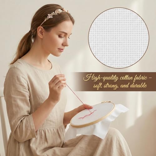 6 Pcs Cross Stitch Fabric with Embroidery Hoop Set
