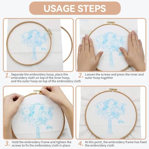 5 Pieces 7.5 Inch Embroidery Hoops, Round Cross Stitch Hoop Rings Wooden Embroidery Frames Wood Circle Display Frame for Art Craft Sewing and Hanging Ornaments
