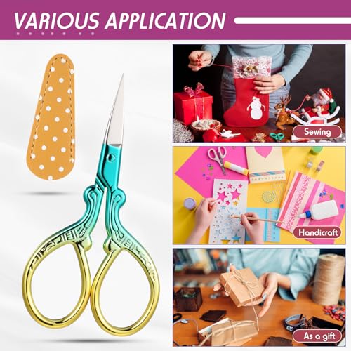 Honoson 4 Pcs Small Embroidery Scissors, 3.6", Simple, Chic Colors - color: Chic Colors