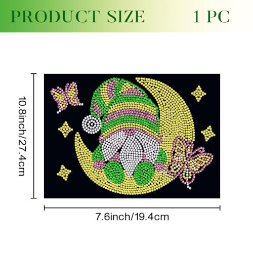 1 Pc Moon Gnome Elf Rhinestone Iron on Hotfix Transfer Decal, Bling DIY Patch Clothing Repair Applique T-Shirt Vest Shoes Hat Jacket Decor Clothing DIY Accessories - style: Gnome Moon Star