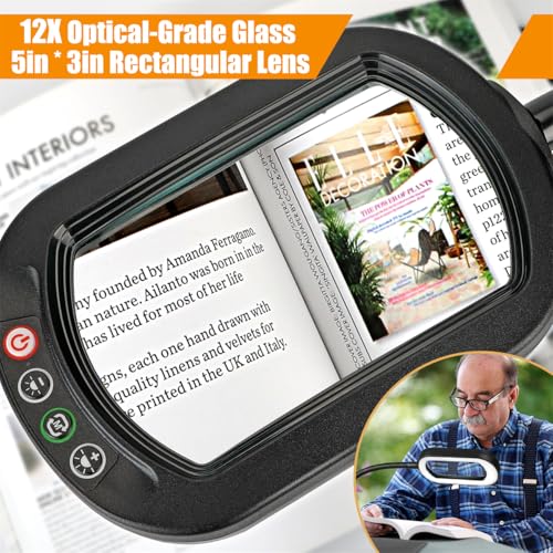 Veemagni 12X Magnifying Glass with Light and Stand, 20in Flexible Gooseneck - color: Black, size: 12X-20inch