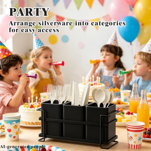 Ewaiira Silverware Caddy Utensil Holder for Party Large 3-Compartment Metal
