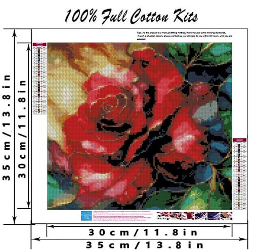 Rose Flowers Stamped Cross Stitch Kits, Embroidery Starter Kit for Adult Beginners, 11CT Cross-Stitch Patterns Dimensions Kit Arts，Needlepoint Kit Crafts for Home Decor 13.7 x 13.7 inch - color: T015