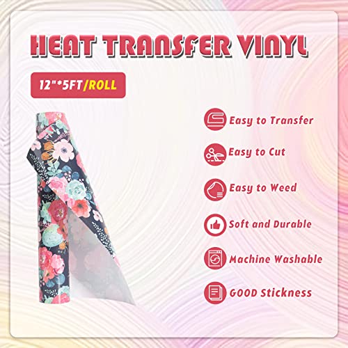Tintnut Black Rose Heat Transfer Vinyl Roll, 10 Pcs 12"x5ft Iron on Vinyl - color: Black