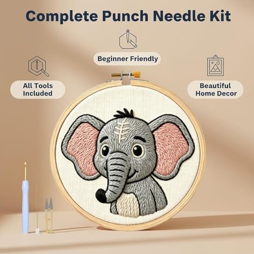 AohaiNova Punch Needle Kit for Adult Beginners, Punch Needling Set Elephant - color: 15-Elephant