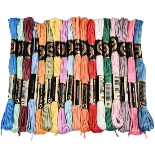 18 Skeins 6 Strands Rainbow Color Embroidery Thread Colorful Variegated Friendship Bracelet String Polyester Gradient Cross Stitch Floss Yarn Threads Bulk for Hand Sewing Bracelets Craft Diy